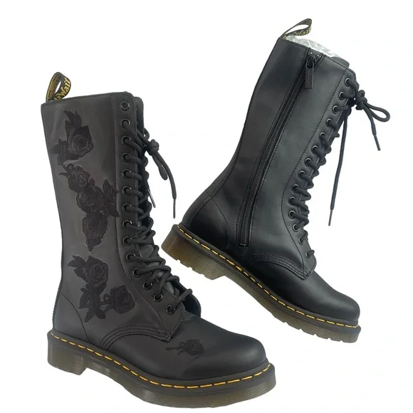 Dr MARTEN 1914 VONDA MON LEATHER BLACK BOOT FLOWER EMBROIDERY DETAILING SIZE UK4 - Picture 1 of 16